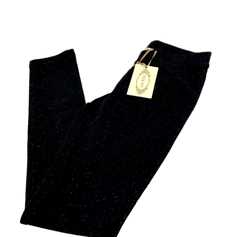Glitter Black Kids Leggings with Gold Tag